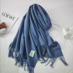 Chic Blue Scarf with Fringe